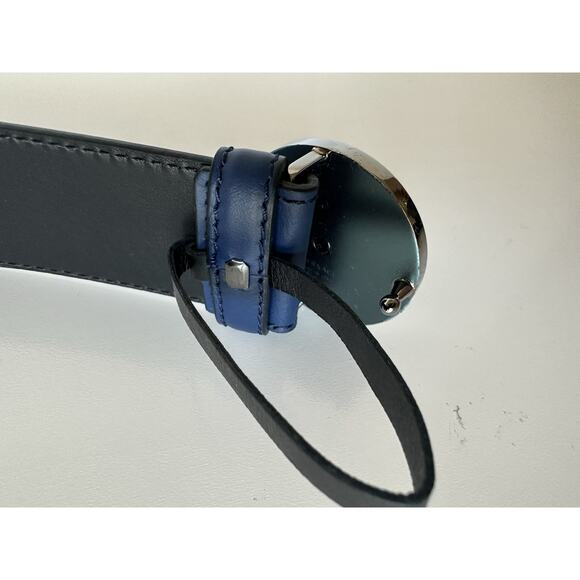 Versace Silver Medusa-Buckle Blue Leather Belt 100 (40) Italy 1006276 NIB $600 - Picture 5 of 10